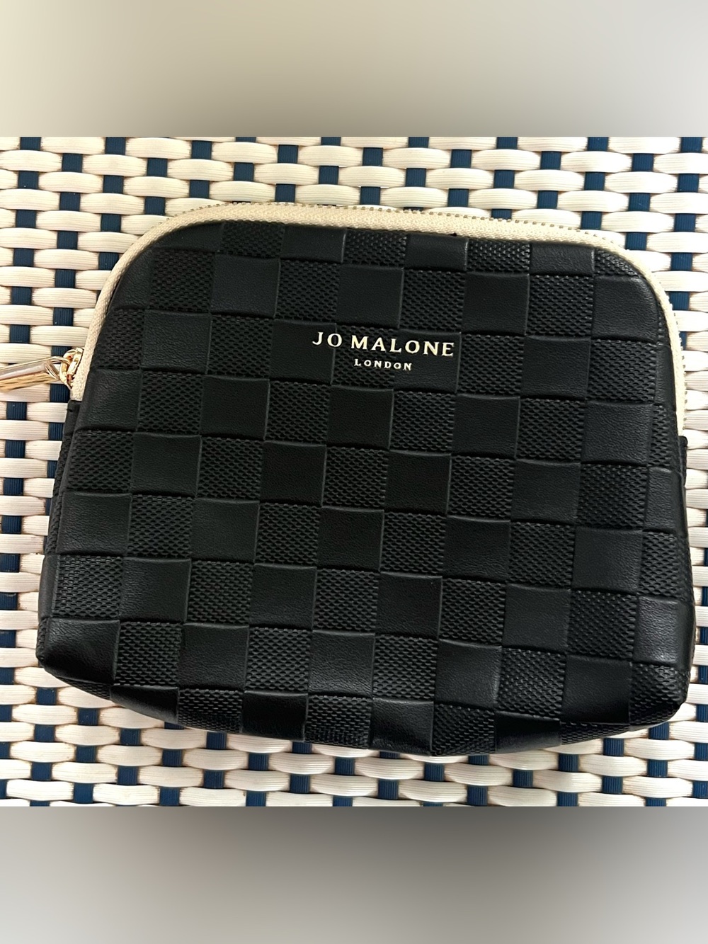 Jo Malone London Black Checkerboard Cosmetic Bag Makeup Pouch Zippered